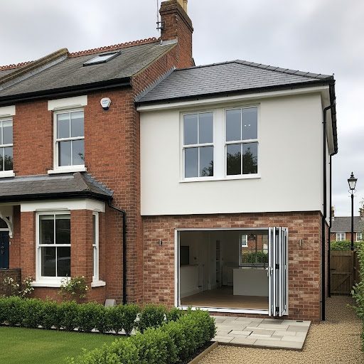 Two-storey side extension with render and bifolds