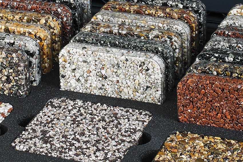 Resin aggregate sample boards in different blends